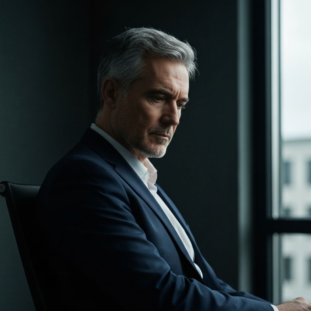 Homem reflexivo em ambiente sofisticado